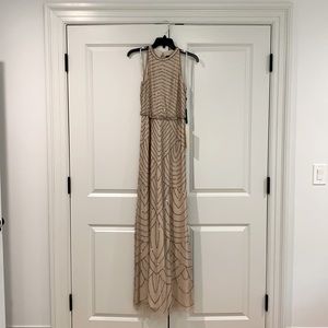 Adrianna Papell Beaded Halter Gown, Nude, Size 2
